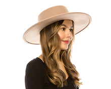 Load image into Gallery viewer, Taupe Vegan Felt Boater Hat, Structured Wide Brim Fedora by Buddha Gear