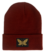 Load image into Gallery viewer, Beanie, Burgundy Buddha Beanie w Handmade butterfly buddha gear
