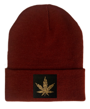 Load image into Gallery viewer, Beanie, Burgundy Buddha Beanie w Handmade cannabis buddha gear
