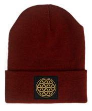 Load image into Gallery viewer, Beanie, Burgundy Buddha Beanie w Handmade flower of life patch buddha gear