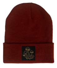 Load image into Gallery viewer, Beanie, Burgundy Buddha Beanie w Handmade mushrooms patch by buddha gear