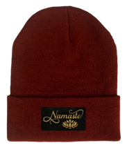 Load image into Gallery viewer, Beanie, Burgundy Buddha Beanie w Handmade namaste lotus by buddha gear