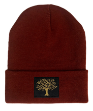 Load image into Gallery viewer, Beanie, Burgundy Buddha Beanie w Handmade tree of life by buddha gear
