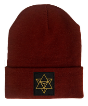 Load image into Gallery viewer, Beanie, Burgundy Buddha Beanie w Handmade merkaba buddha gear