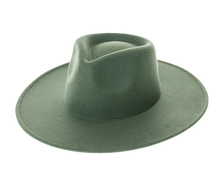 Load image into Gallery viewer, Forest Green vegan felt rancher hat - Unisex style fedora, stiff brim, wide brim, panama, fashion hat for men or women by Buddha Gear
