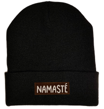 Load image into Gallery viewer, Beanie - Black, cuffed Beanie with namaste yoga hat by buddha gear