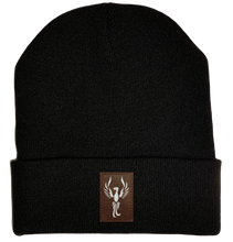 Load image into Gallery viewer, Beanie - Black, cuffed Beanie with  phoenix yoga symbol by buddha gear