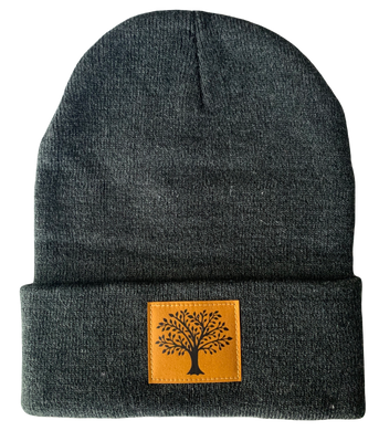 Beanie - Charcoal Grey with Hand Made, Vegan Leather Tree of Life Patch by Buddha Gear