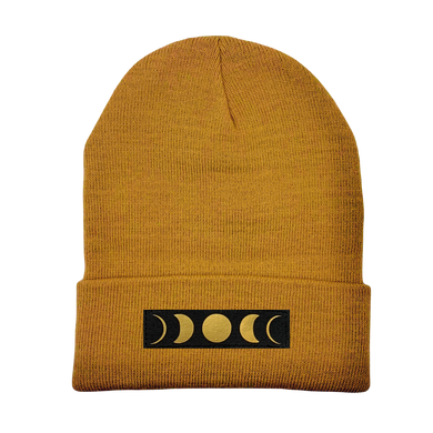 Beanie - Carmel Brown with Hand Made, Vegan Leather Moon Phase by Buddha Gear 