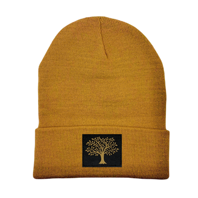 Beanie - Carmel Brown with Hand Made, Vegan Leather Tree of Life Patch by Buddha Gear 