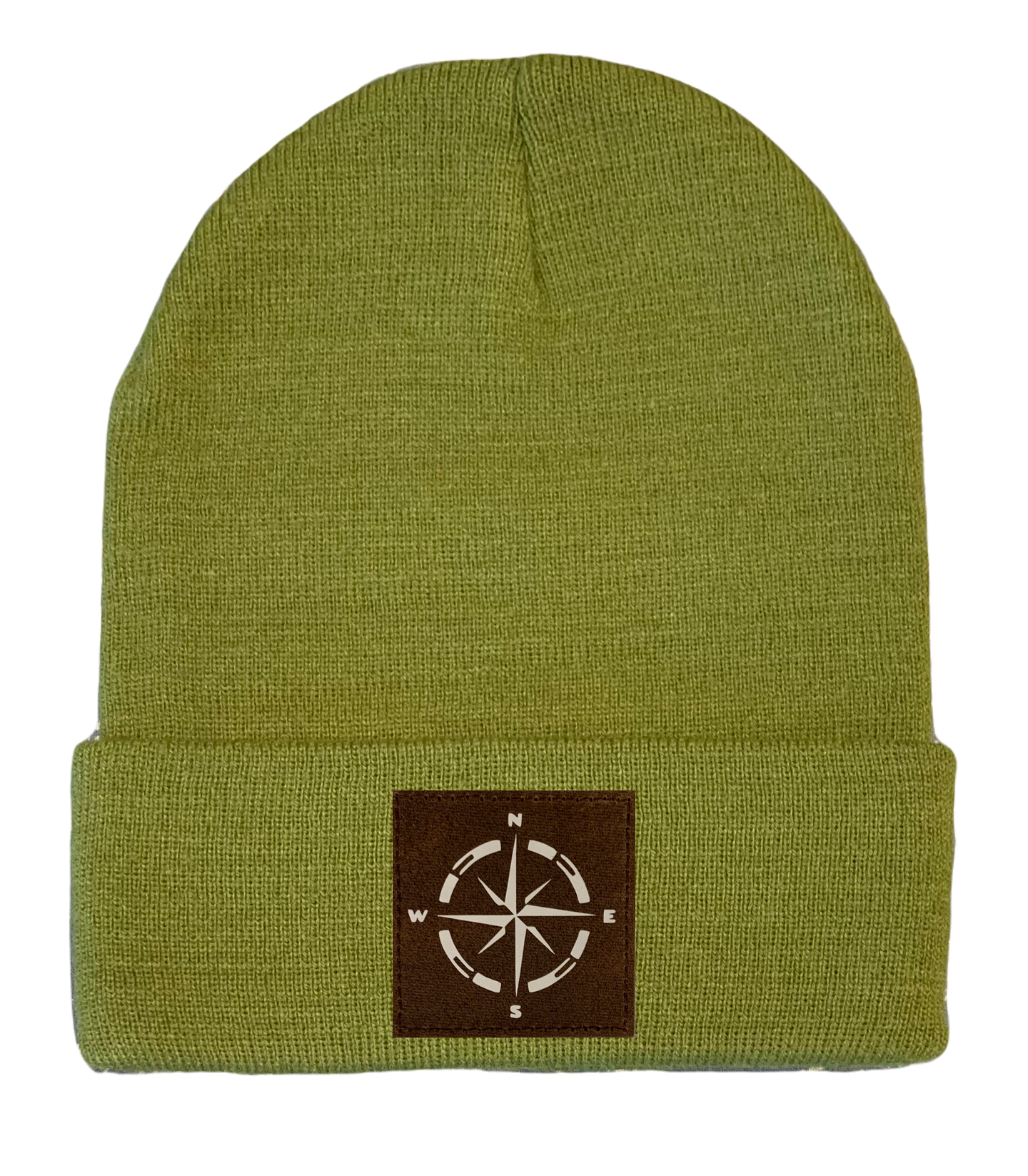 cuffed beanie, knitted hat with hiking camping compass patch by buddha gear
