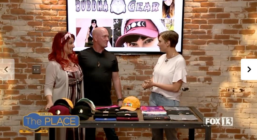 Fox News Jason Latas and Joy Schade of Buddha Gear - buddha bands, buddha lids, buddha gear masks, on Fox 13 News Utah Buddha Clothing Buddha gear