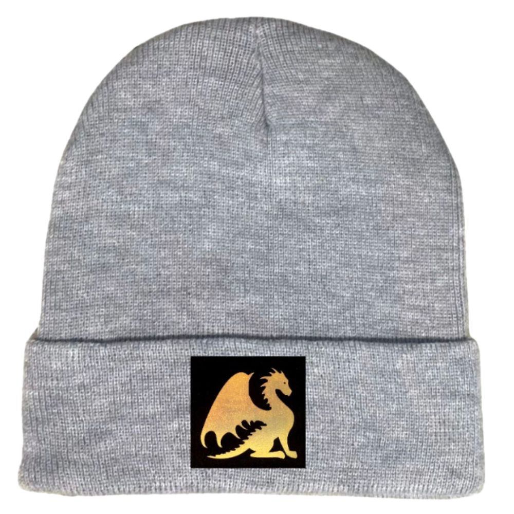 Cuffed Beanie Heather Grey. Customizable with any Patch and Variation Below