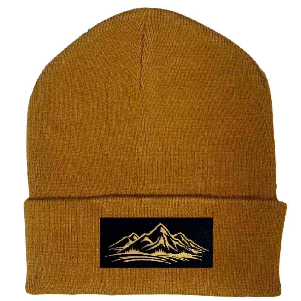 Cuffed Beanie Carmel Brown. Customizable with any Patch and Variation Below