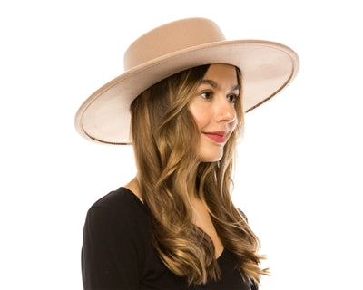 Ivory Vegan Felt Boater Hat, Structured Wide Brim Fedora by buddha gear