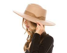 Load image into Gallery viewer, Taupe Vegan Felt Boater Hat, Structured Wide Brim Fedora by Buddha Gear
