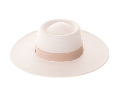 Ivory Vegan Felt Boater Hat, Structured Wide Brim Fedora by buddha gear 