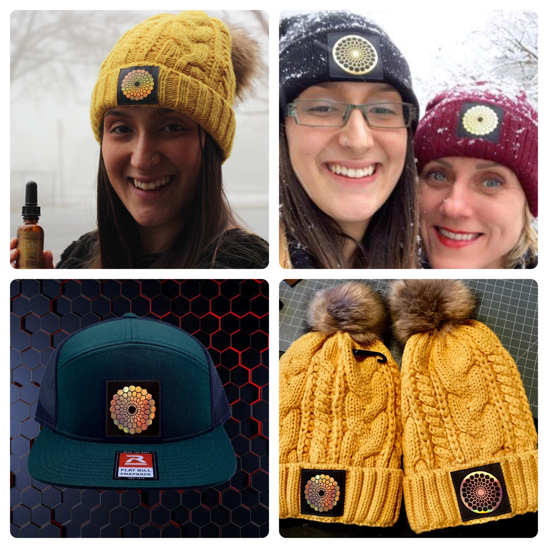 custom hats and beanies by Buddha Gear w Beehive Buds CBD logo