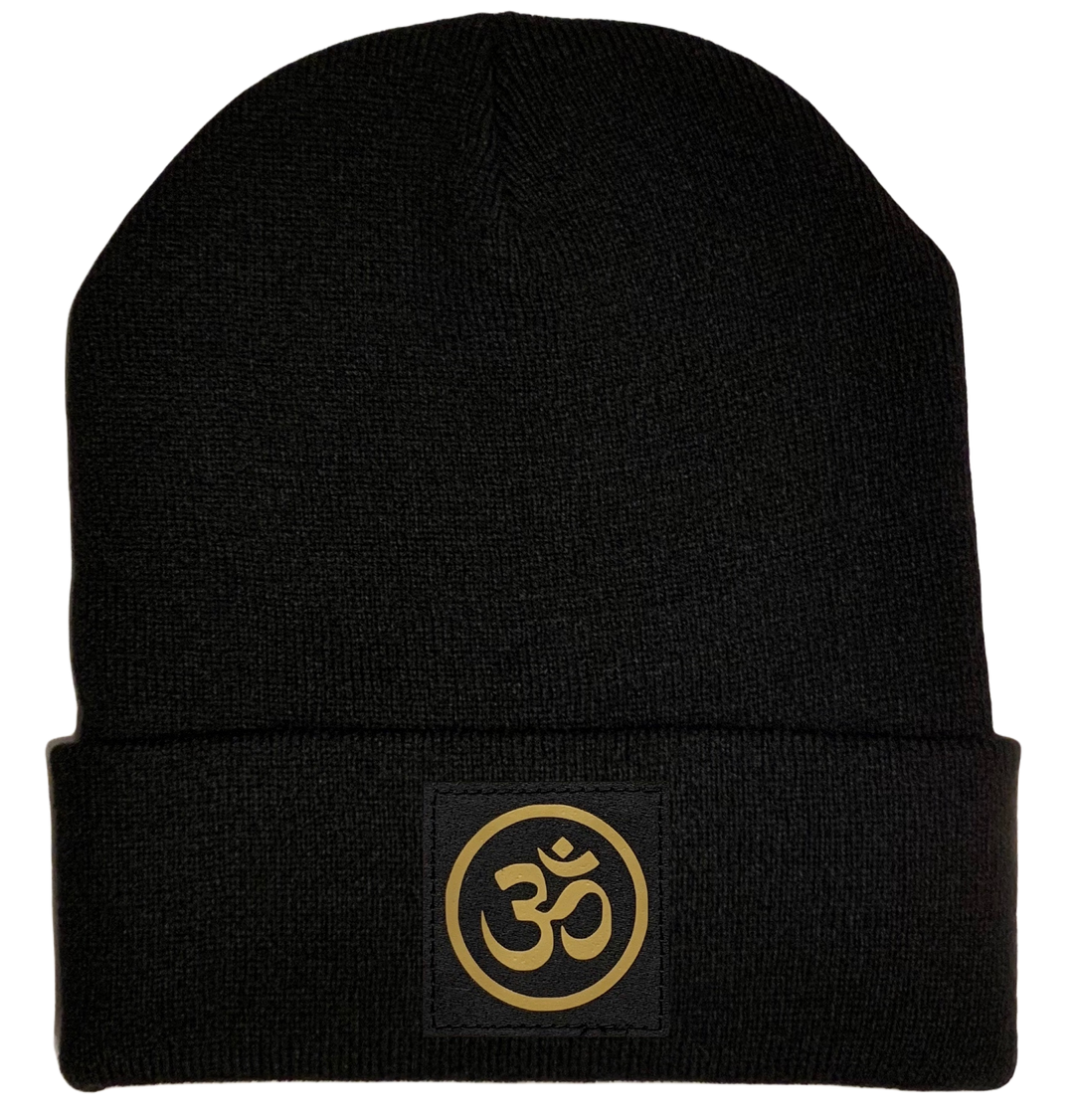 Buddha Gear Black Beanie with golden om ohm symbol over your third eye buddha gear