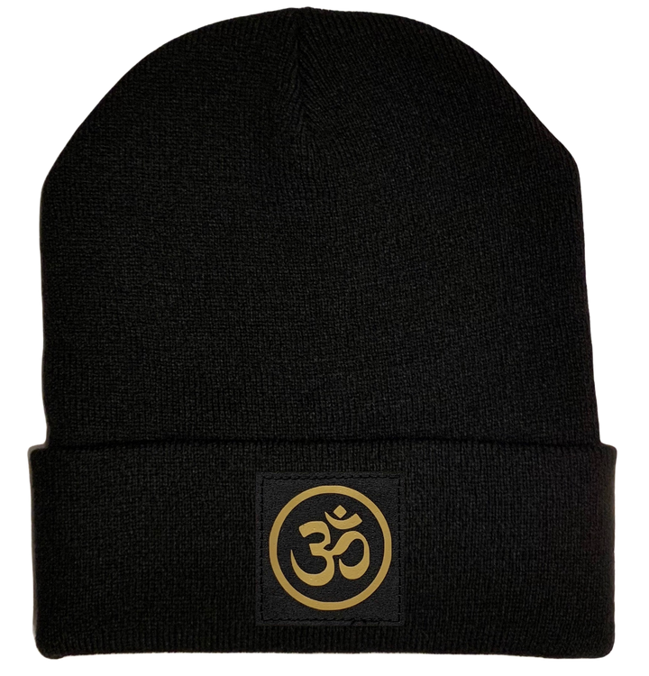 Buddha Gear Black Beanie with golden om ohm symbol over your third eye buddha gear