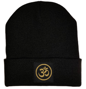 Buddha Gear Black Beanie with golden om ohm symbol over your third eye buddha gear