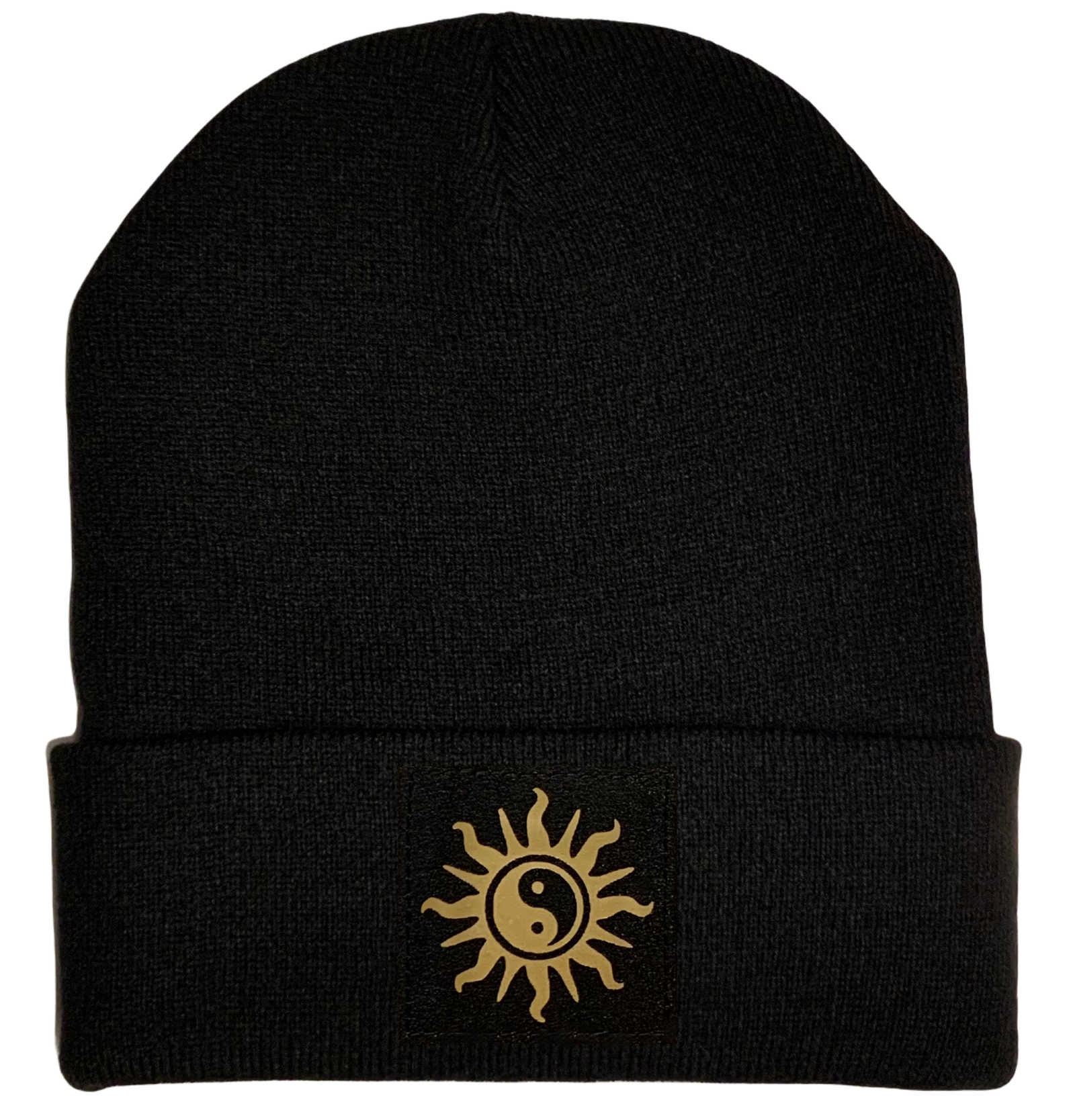 Black Yin Yang cuffed beanie by buddha gear buddha clothing yoga hat yoga beanie
