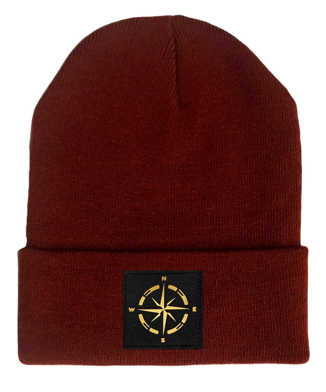 burgundy beanie w golden compass by buddha gear