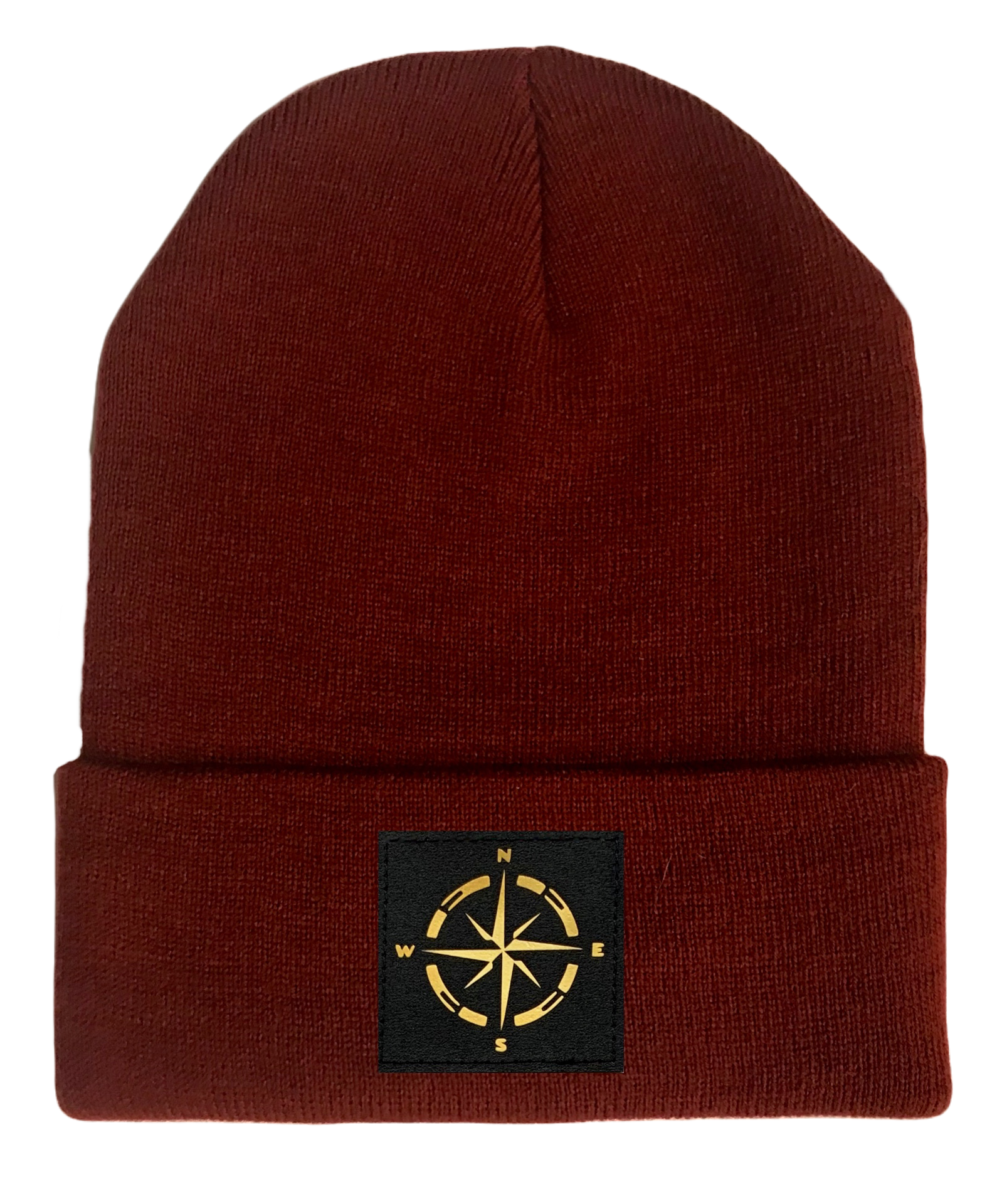 burgundy beanie w golden compass by buddha gear