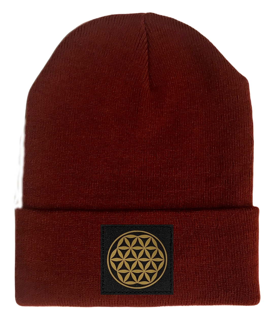 Beanie, Burgundy Buddha Beanie w Handmade flower of life patch buddha gear 