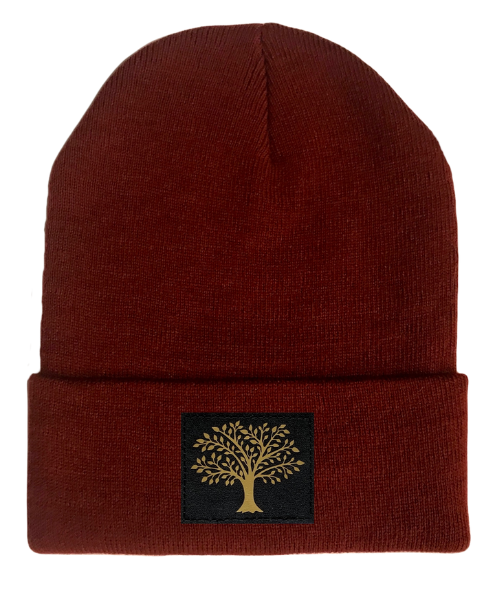 Beanie, Burgundy Buddha Beanie w Handmade tree of life by buddha gear