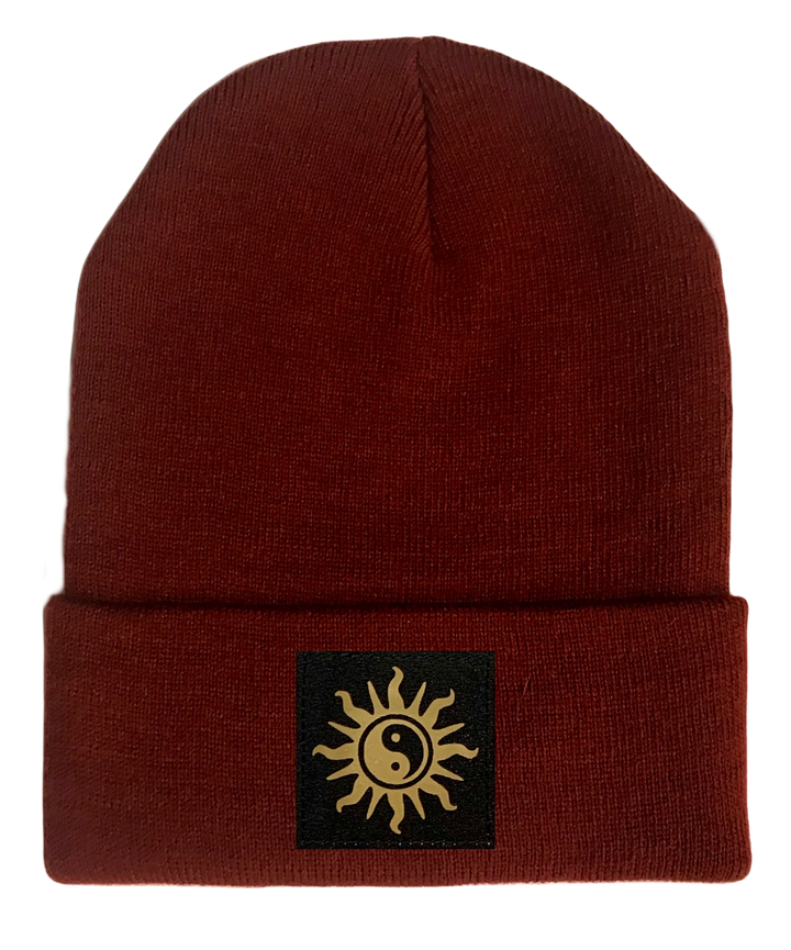 Beanie, Burgundy Buddha Beanie w Handmade yin yang sun by buddha gear 