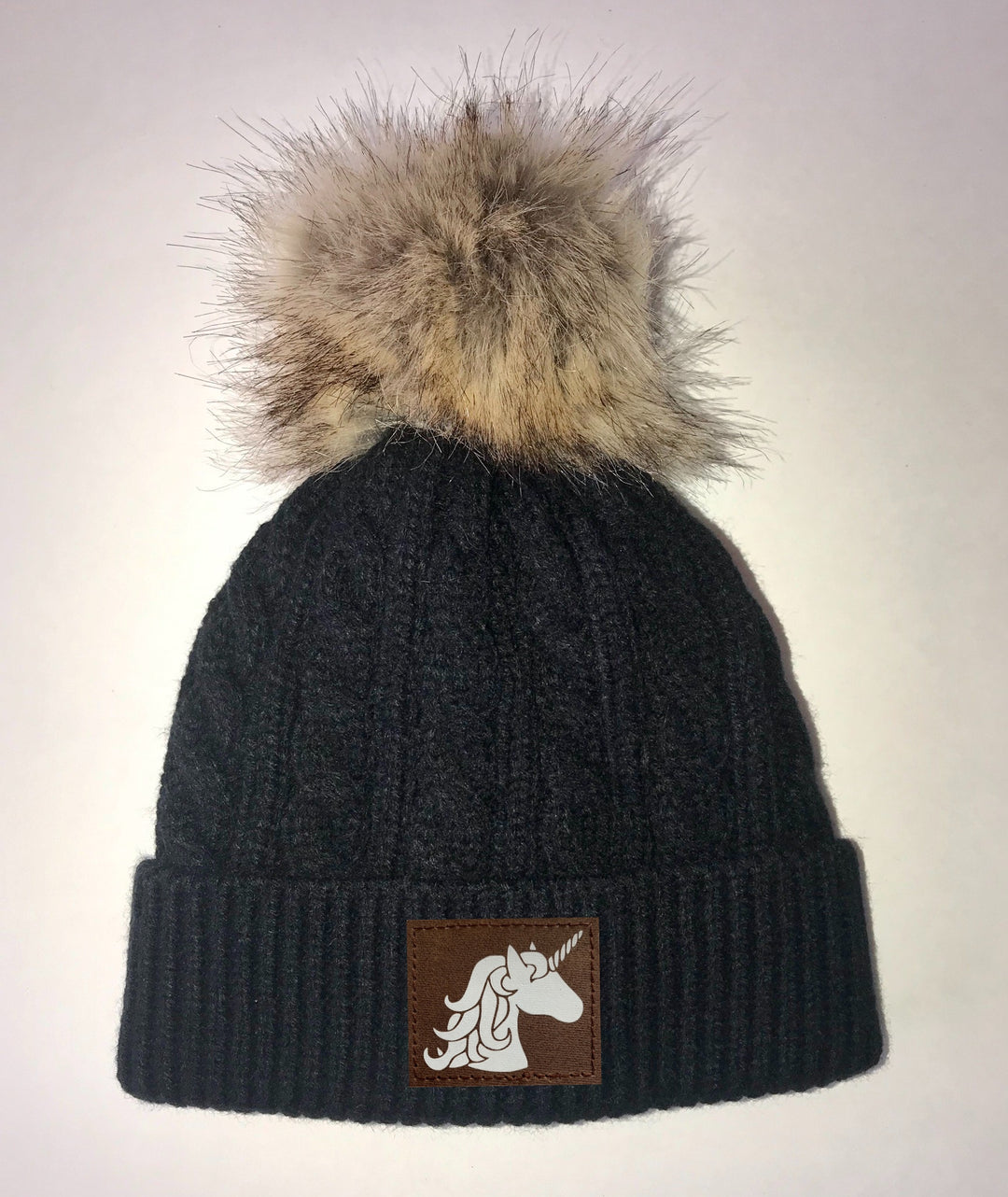 Beanies - Buddha Gear, Black Plush Baby Pom Pom Beanie with Om, Lotus, Moons, Tree of Life, Unicorn, Namaste, Infinite Love, Flower of Life & Ichthus. All Vegan, Hand Made Sacred Geometry Patches.