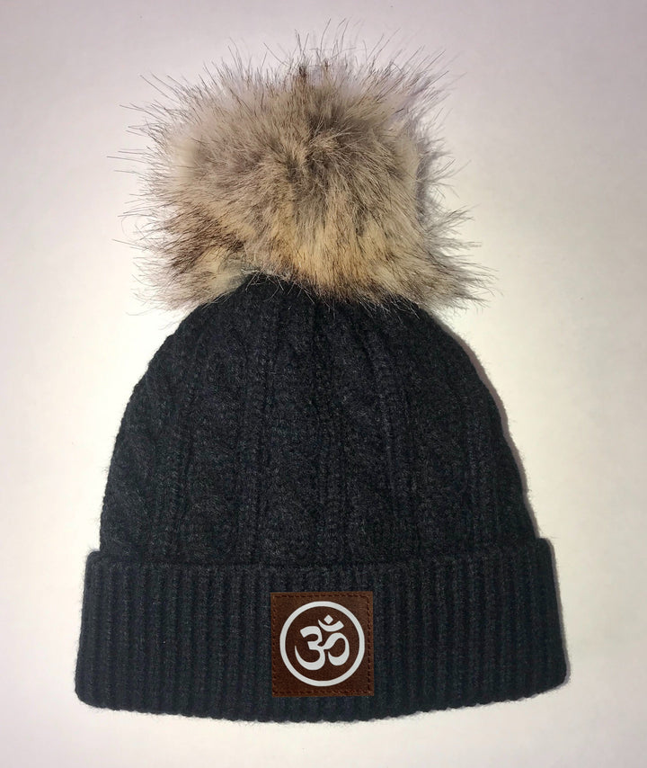 Beanies - Buddha Gear, Black Plush Baby Pom Pom Beanie with Om, Lotus, Moons, Tree of Life, Unicorn, Namaste, Infinite Love, Flower of Life & Ichthus. All Vegan, Hand Made Sacred Geometry Patches.