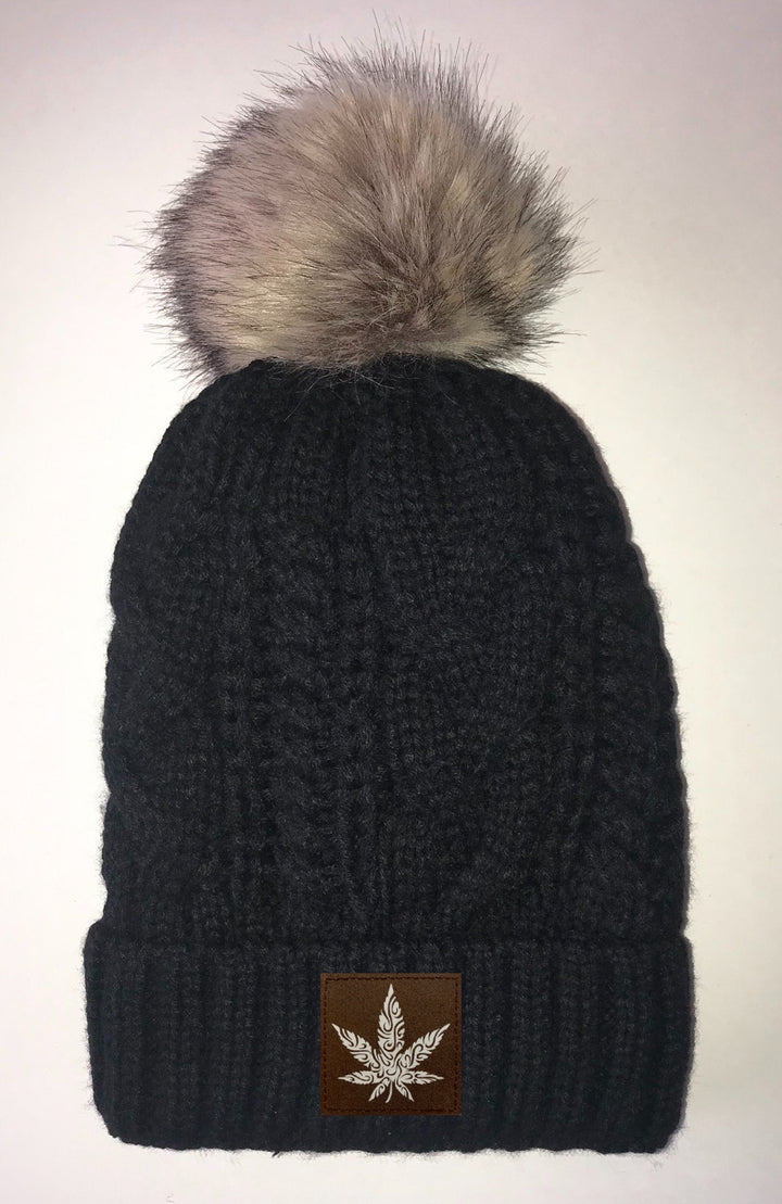 Beanies - Black, Cable Knit, Blanket Lined Pom Pom Beanie with Moons, Namaste, Infinite Love, Unicorn, Tree of Life, Coffee, Om, Cannabis, Utah Mountains, Ganesha, Om, Eye of Horus, Heavily Meditated 