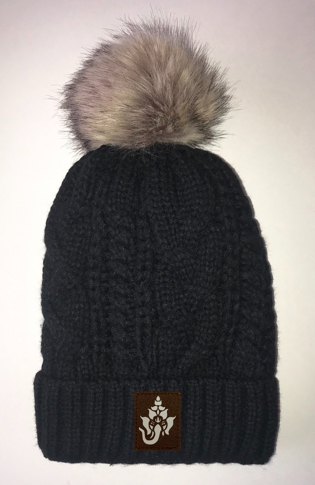 Beanies - Black, Cable Knit, Blanket Lined Pom Pom Beanie with Moons, Namaste, Infinite Love, Unicorn, Tree of Life, Coffee, Om, Cannabis, Utah Mountains, Ganesha, Om, Eye of Horus, Heavily Meditated
