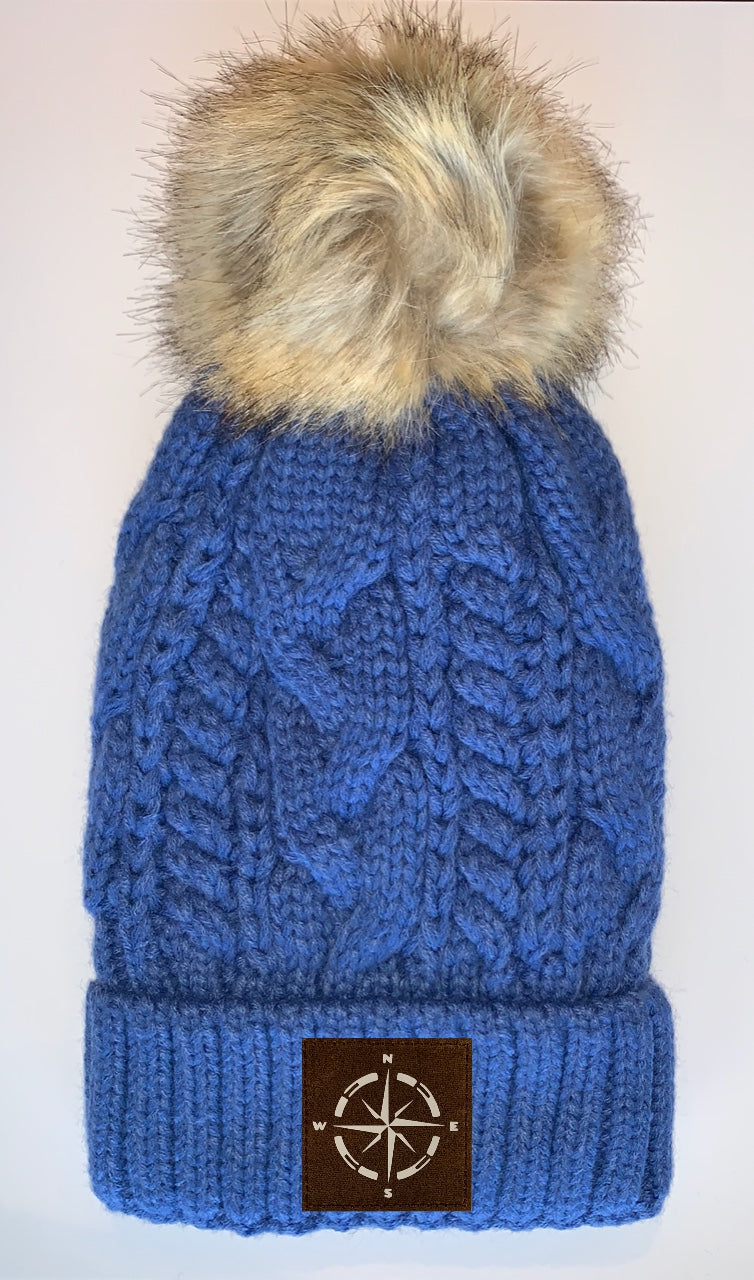 Buddha Wear Plush Blue, Blanket Lined Cable Knit, Pom Pom Beanie with Unicorn, Om, Phoenix, Namaste, Lotus, Tree of Life, Moons, Infinite Heart or Cristian Fish/ichthus Buddha Gear Buddha Beanies