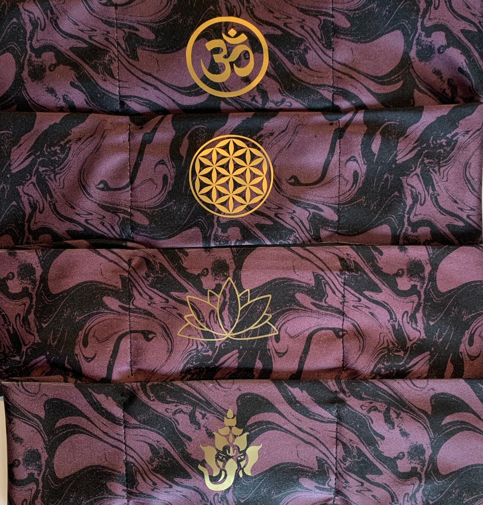 Buddha Gear Buddha Wear  Hand Made Burgundy Wine Buddha Band with Gold Om, Flower of Life, Lotus, Ganesha over your third eye for better yoga, meditation and sleep Yoga Wear