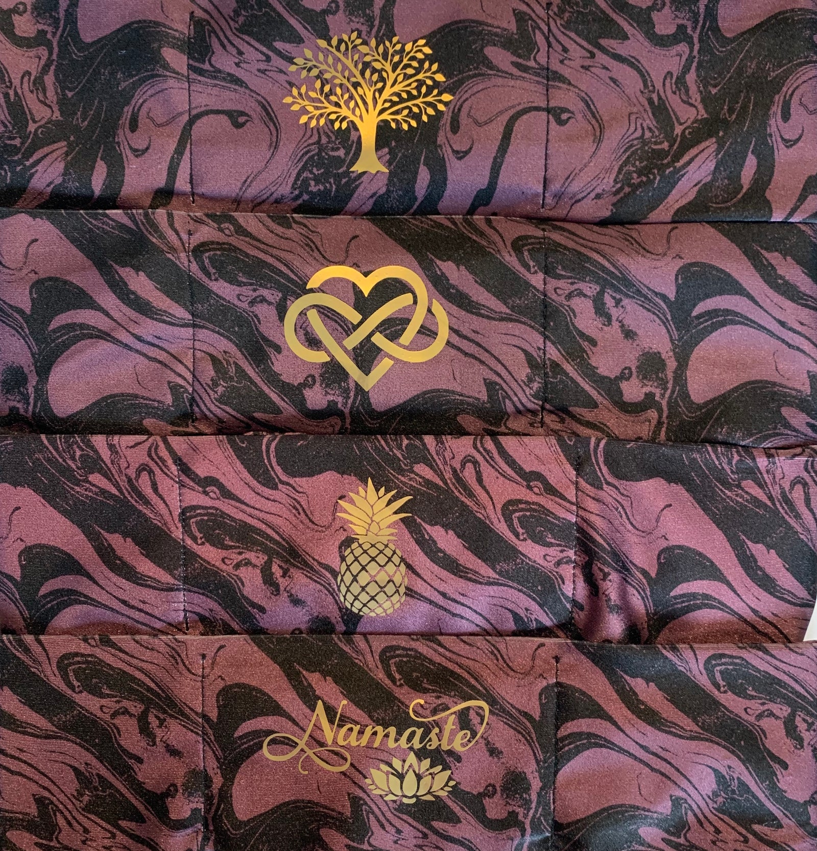 Buddha gear Buddha Wear  Hand Made Burgundy Wine Buddha Band with Golden Tree of Life, Infinite Love, Pineapple, Namaste over your third eye for better yoga, meditation and sleep Yoga clothing