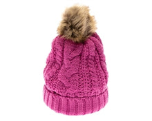 Load image into Gallery viewer, Dark Pink Yoga pom pom beanie hats By Buddha Gear, Also available with Namaste, Lotus, Om, Unicorn, Tree of Life, Compass, Infinite Heart, Moons and Phoenix patches