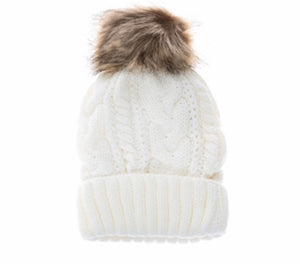 Ivory white Yoga pom pom beanie hats By Buddha Gear, Also available with Namaste, Lotus, Om, Unicorn, Tree of Life, Compass, Infinite Heart, Moons and Phoenix patches