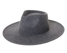 Load image into Gallery viewer, Charcoal Grey vegan felt rancher hat - Unisex style fedora, stiff brim, wide brim, panama, fashion hat for men or women by buddha gear