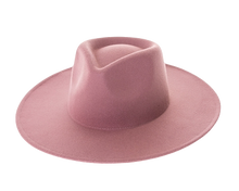 Load image into Gallery viewer, Mauve pink rose vegan felt rancher hat - Unisex style fedora, stiff brim, wide brim, panama, fashion hat for men or women by buddha gear
