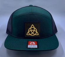 Load image into Gallery viewer, Buddha Gear Skater Hat Green 4 Panel Flatbill Buddha Lid w Handmade Cannabis Patch over your Third Eye  Cannabis - What can we say? It&#39;s making a major comeback in the health and healing industry, helping many people wean from their meds and get back their zest for life! (marijuana) ;-) 