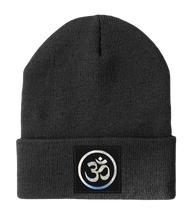 Load image into Gallery viewer, Beanie - Light grey Buddha Beanie with hand made Om Symbol over your Third Eye Buddha Gear yoga meditation hats