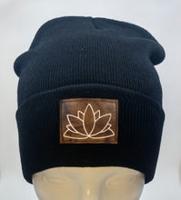 Load image into Gallery viewer, Beanies - Buddha gear Buddha beanies Black Buddha Beanie with a Lotus over your Third Eye   The lotus has long been regarded as sacred by many of the world&#39;s religions, especially in India and Egypt, where it is held to be a symbol of the Universe itself. Rooted in the mud, the lotus rises to blossom clean and bright, symbolizing purity and resurrection
