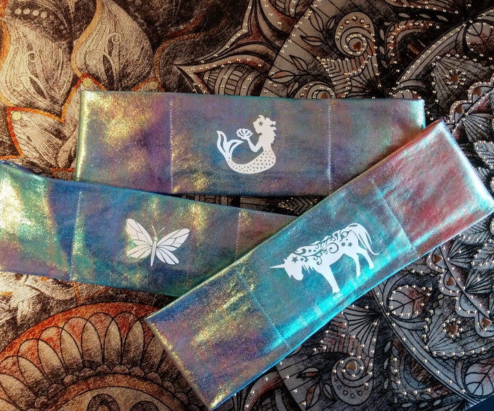 Our original Buddha Band - Yoga, meditation headband has hidden pocket to hold a crystal over your third eye while you meditate, practice yoga or sleep. Buddha Gear Buddha Wear Butterfly Unicorn Mermaid