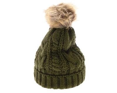 Olive Yoga pom pom beanie hats By Buddha Gear, Also available with Namaste, Lotus, Om, Unicorn, Tree of Life, Compass, Infinite Heart, Moons and Phoenix patches