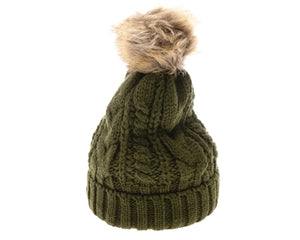Olive Yoga pom pom beanie hats By Buddha Gear, Also available with Namaste, Lotus, Om, Unicorn, Tree of Life, Compass, Infinite Heart, Moons and Phoenix patches