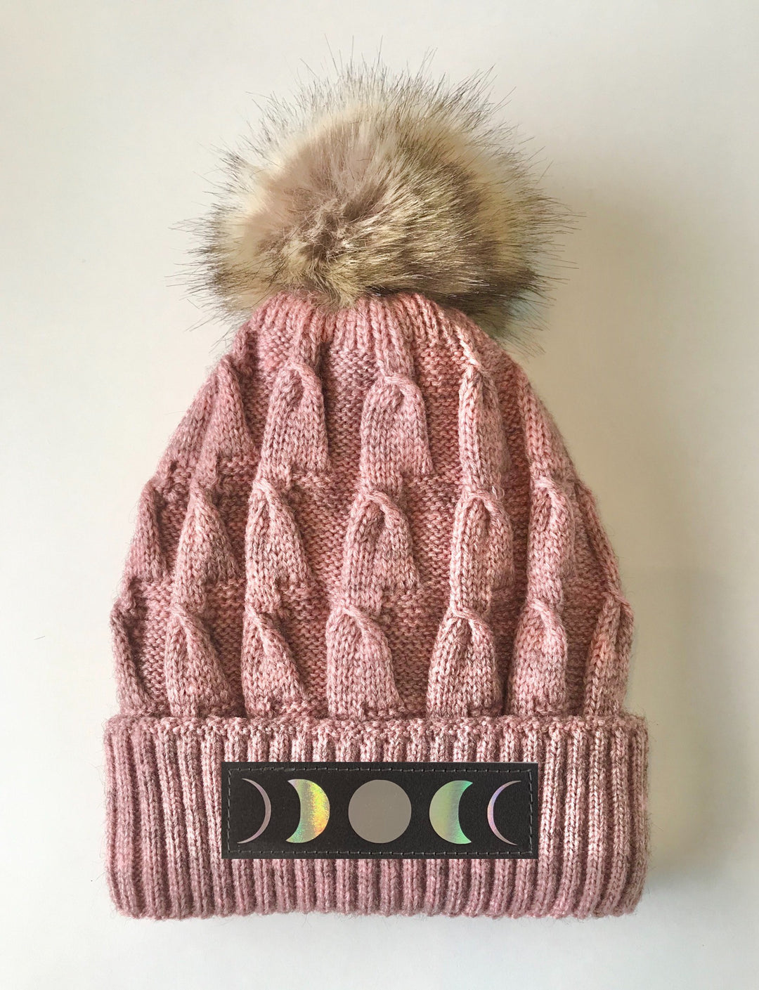 moons Pink Beanie Buddha Gear plush pom pom beanie with sacred symbols moon 