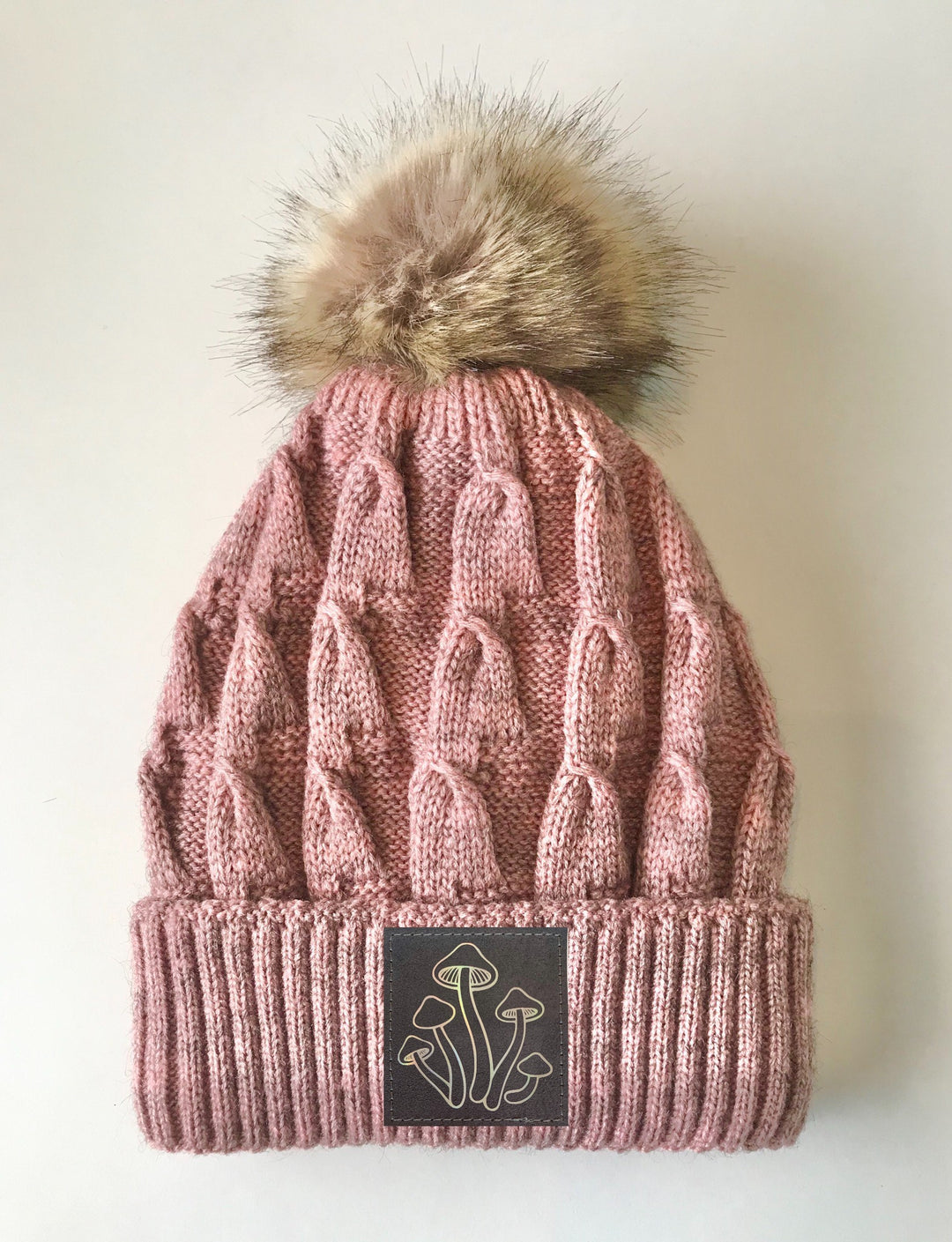 Mushrooms Pink Beanie Buddha Gear plush pom pom beanie with sacred symbols plant medicine 